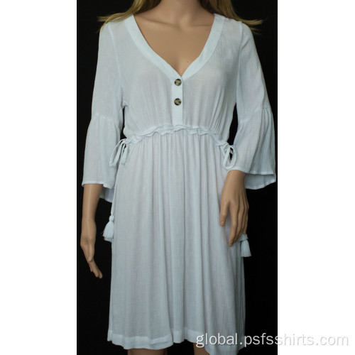 White Color Short Dress Long Sleeve with Tassels Design Short Dress Supplier